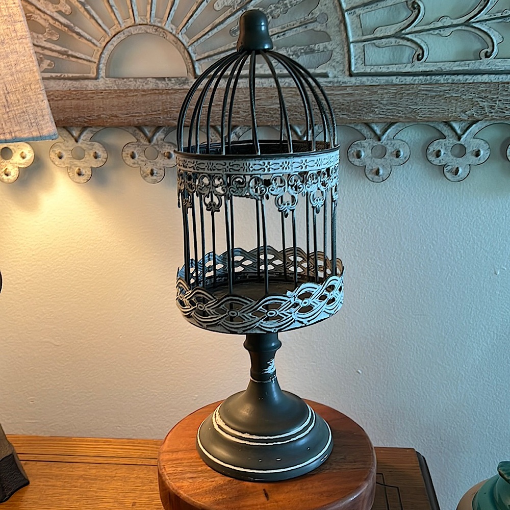 Antique rustic bird cage candle holder